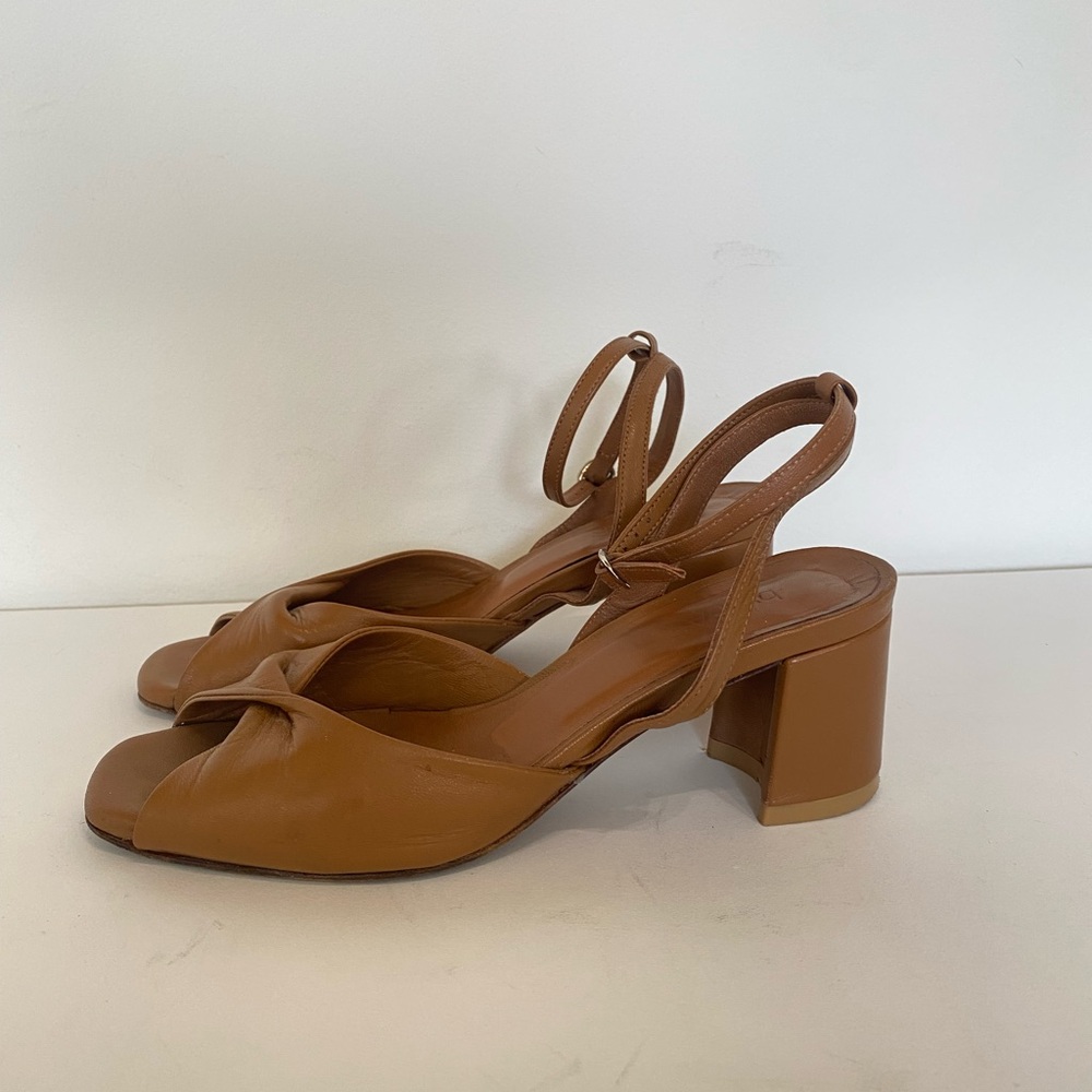 BY FAR Tan Knotted Slingback Block Heel Sandals